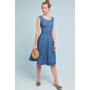 Anthropologie PILCRO Denim Midi Dress Fit N’ Flare Pockets Fitted ~ Size 4